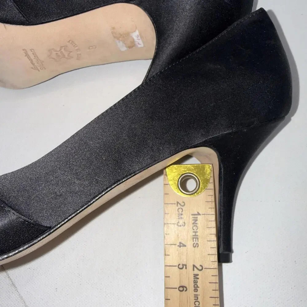 Butter For Diane B Satin Peep Toe Italian Black Minimalist Pumps‎ Heels Size 9
